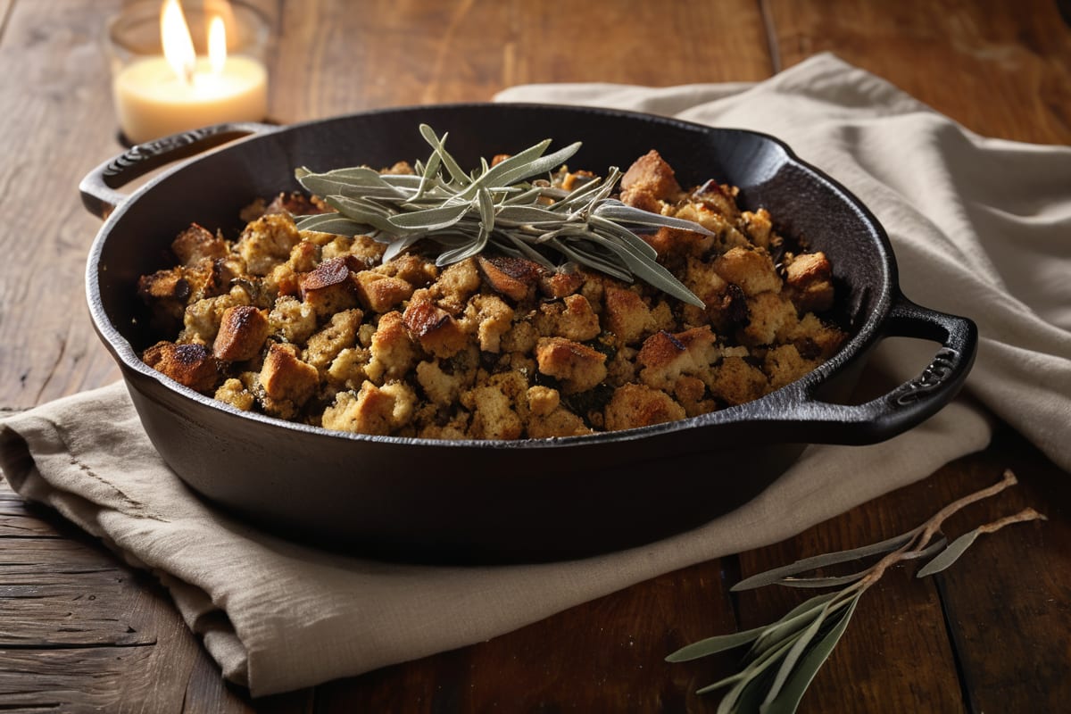 Gluten Free Dairy Free Stuffing — Herb & Sausage Skillet